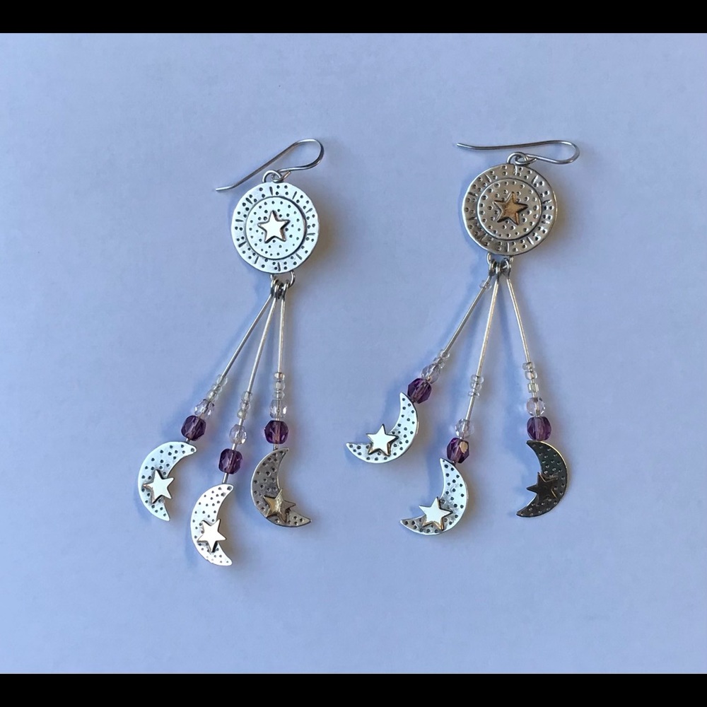 Moon and Stars in Silver 925 and 14k Gold with Purple Beads